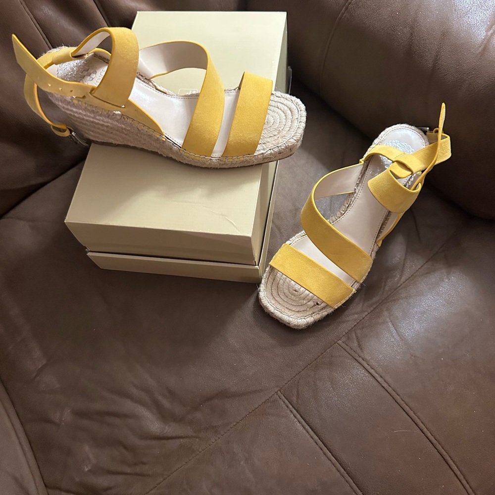 Vince Camuto Yellow Espadrille Wedge Sandals Size 8
